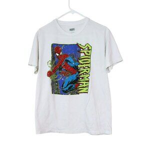 Marvel Spider-Man Graphic Tee Large Vintage Style White Cotton Short Sleeve